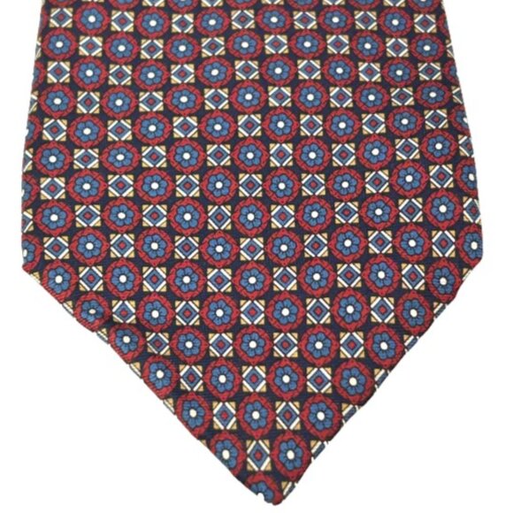 CHRISTIAN DIOR Monsieur Red blue Floral geometric Necktie TIE 58"W 100% silk USA - Picture 1 of 9